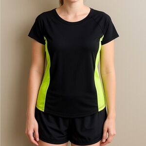 Women's Black and Neon Green Short Sleeve Tee
